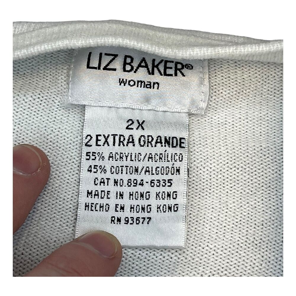 Liz Baker Cardigan Sweater Women's 2X Ivory Acrylic Knitted Ribbed Long Sleeve - Picture 3 of 8